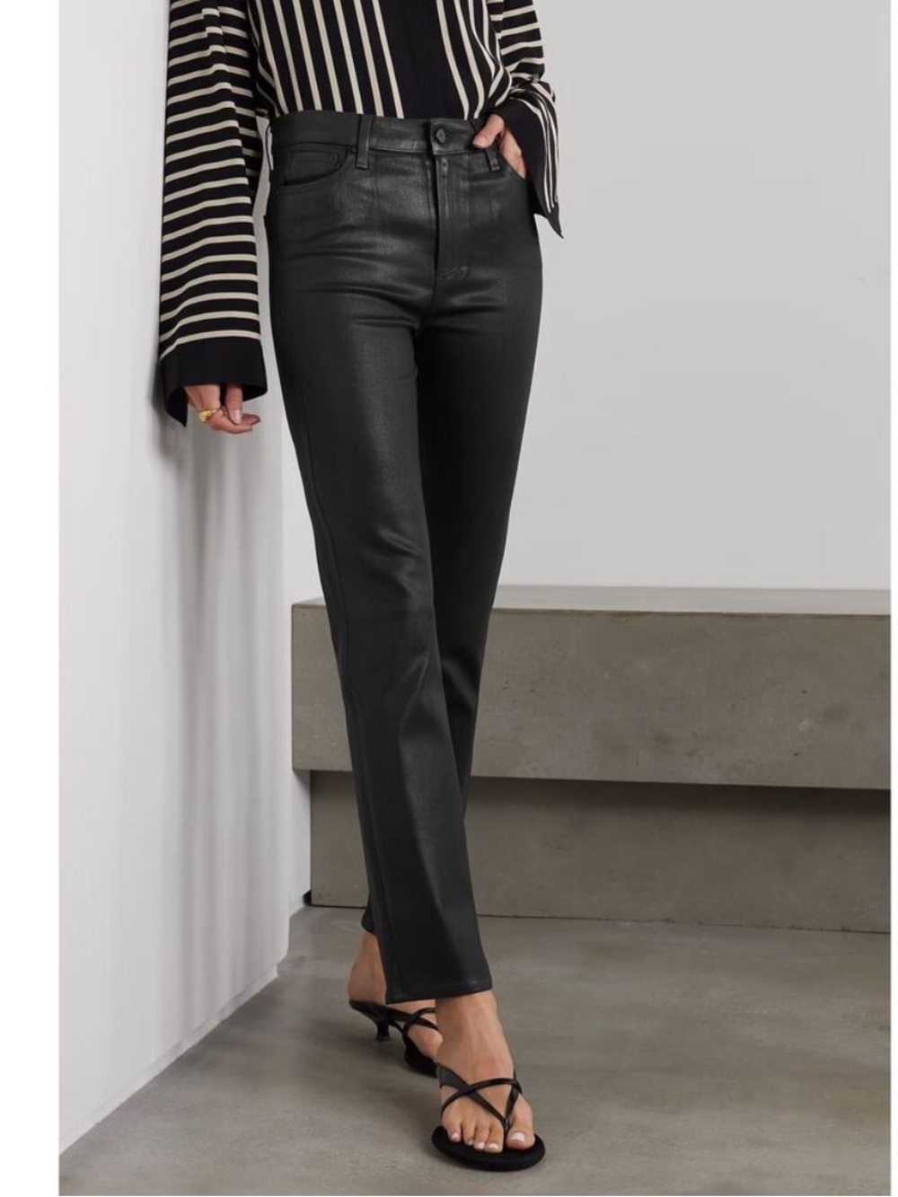 PAIGE Cindy Cropped Coated Jeans Black High Rise Ankle Straight Leg Women's 29